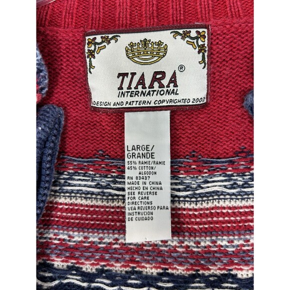 Tiara International Cardigan Sweater Fair Isle Nordic Snowflake Women's Size L - Picture 10 of 11